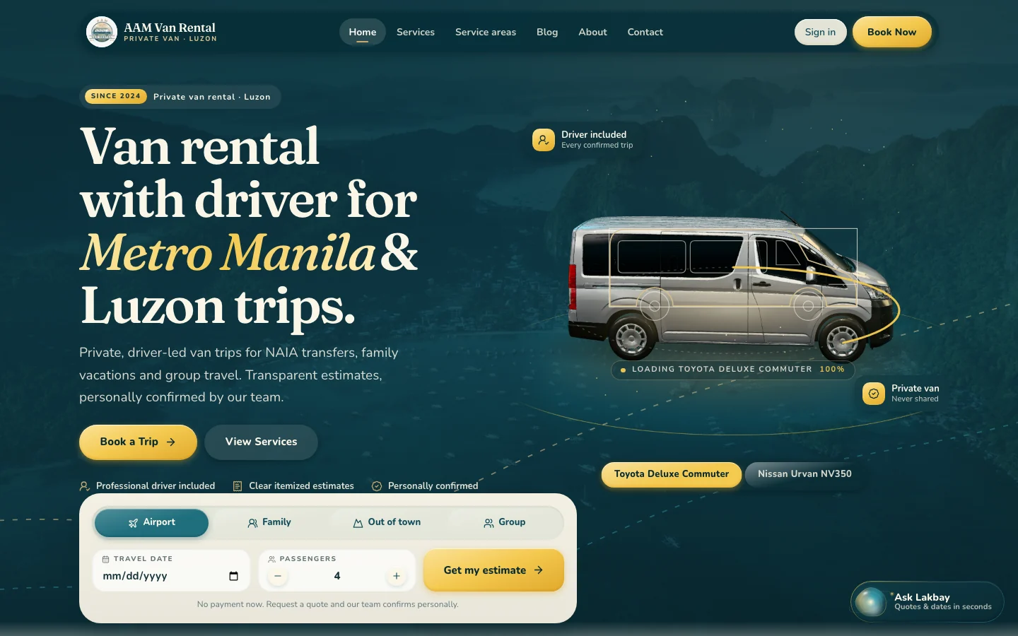 AAM Van Rental on a desktop browser