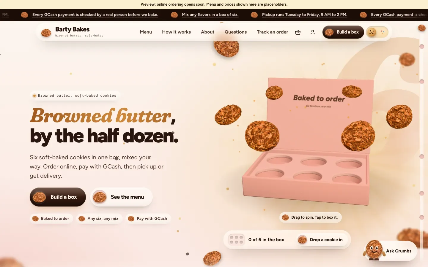 Barty Bakes on a desktop browser